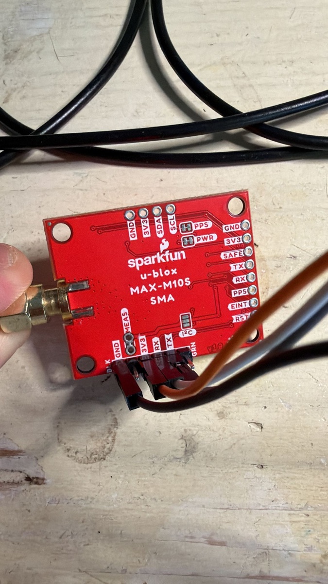 Lato saldature MAX-M10S, pinout SparkFun Qwiic-compatibile