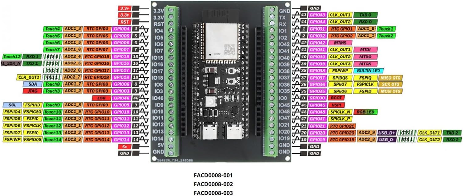 diymore ESP32-S3 screw terminal expansion pinout completo